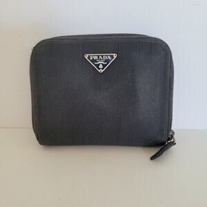Vintage Prada Milano Black Nylon Saffiano Leather Zip Around Wallet Made in